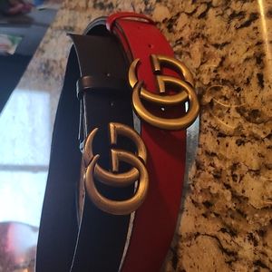PAIR of Gucci Belts (x1 fits M/L) BLACK and (x1 fits L/XL) RED
